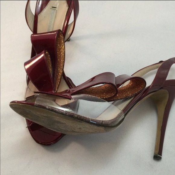 Plexi pvc statement glitter bow ox blood burgundy Nicholas Kirkwood heels sandal - Picture 8 of 11